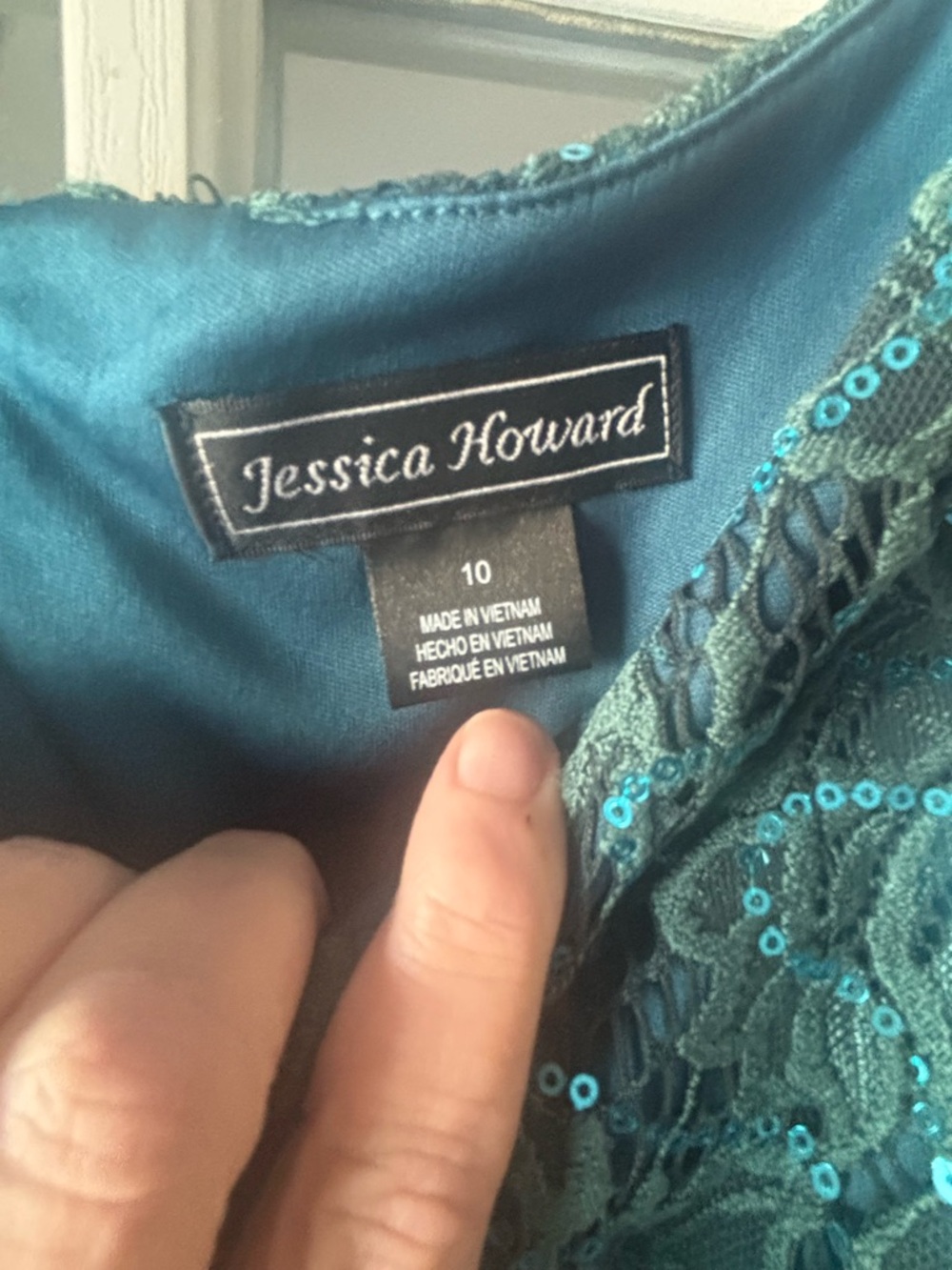 Jessica Howard Teal Lace & Sequin Evening Dress